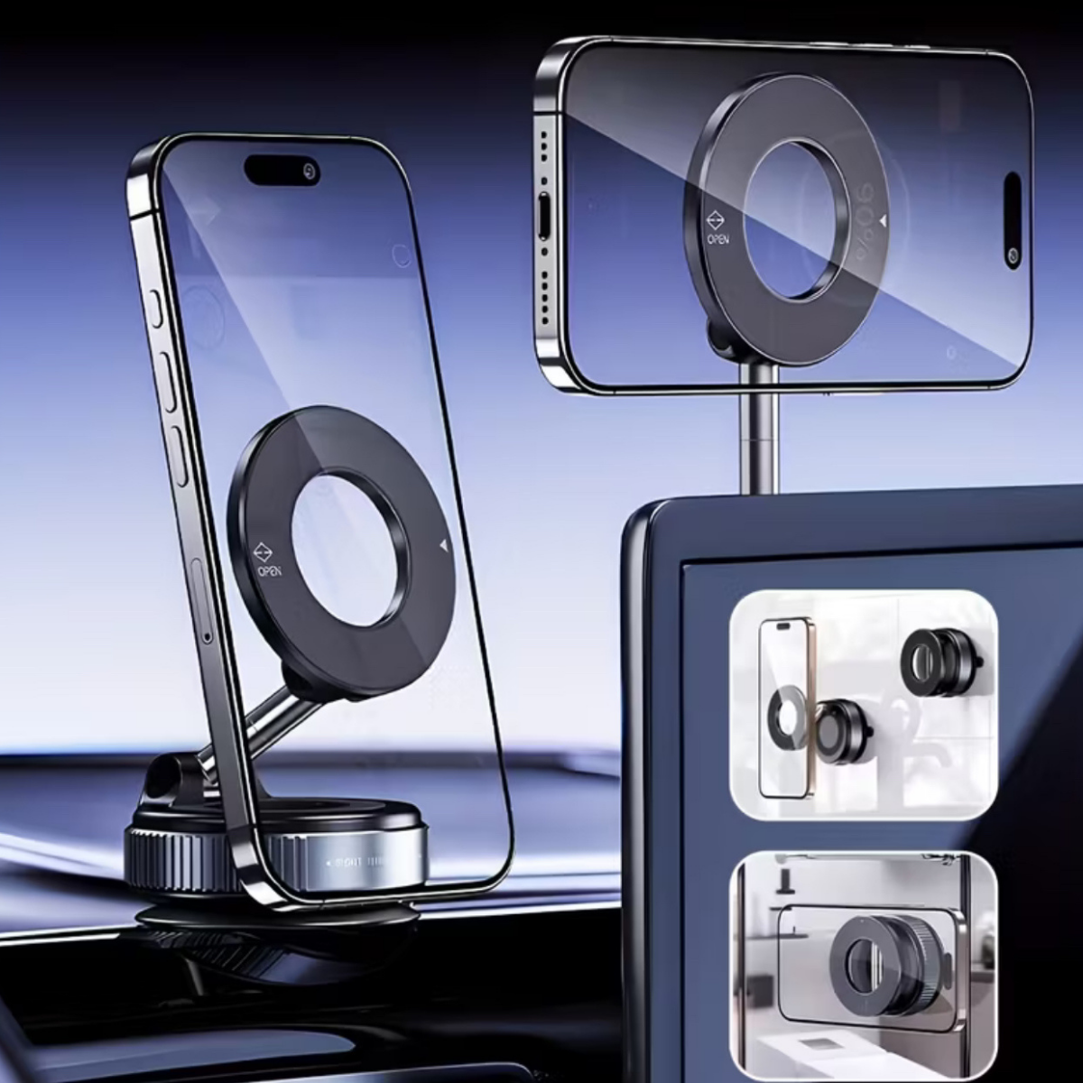 Soporte giratorio plegable con ventosa magnética 360°
